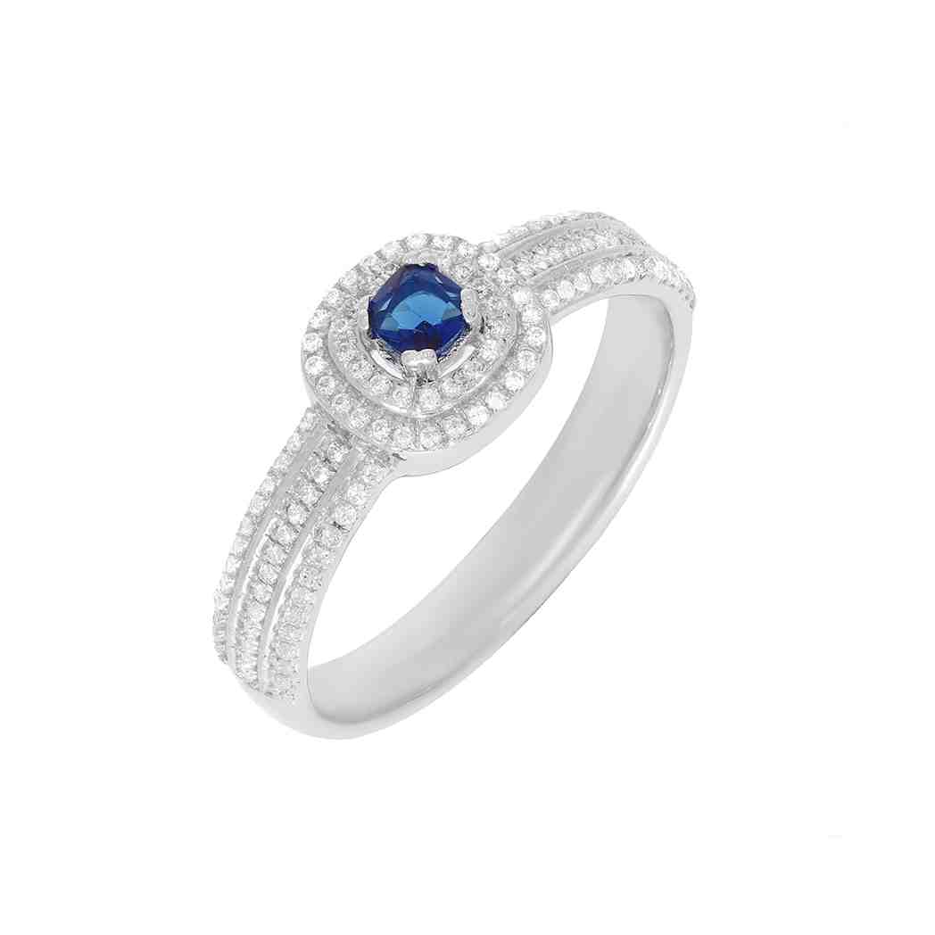  Blue Sapphire & White Diamond  Vintage Halo Engagement Ring LR11431A
